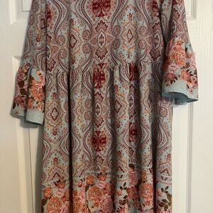 Uncle Frank Paisley and Floral Midi Dress - Pink and Baby Blue